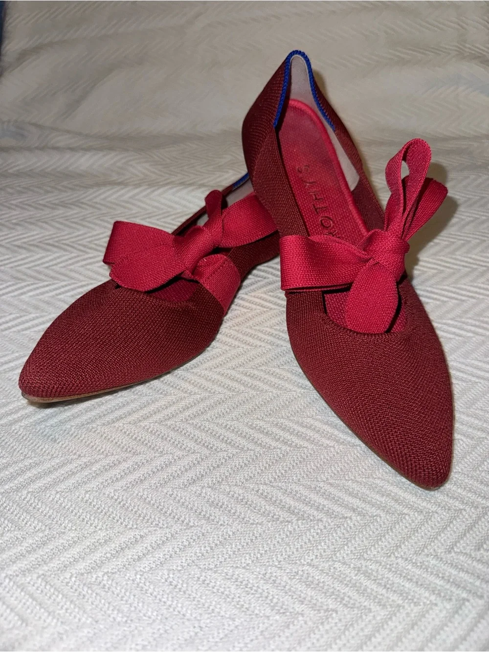 Rothy's Burgundy Pointed Bow-Detail Flats
